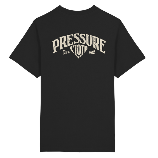 Pressure Cloth - Vintage Brand - Heavy Oversized Organic Shirt von Pressure Clothing in Schwarz mit Vintage-Logo auf der Brust