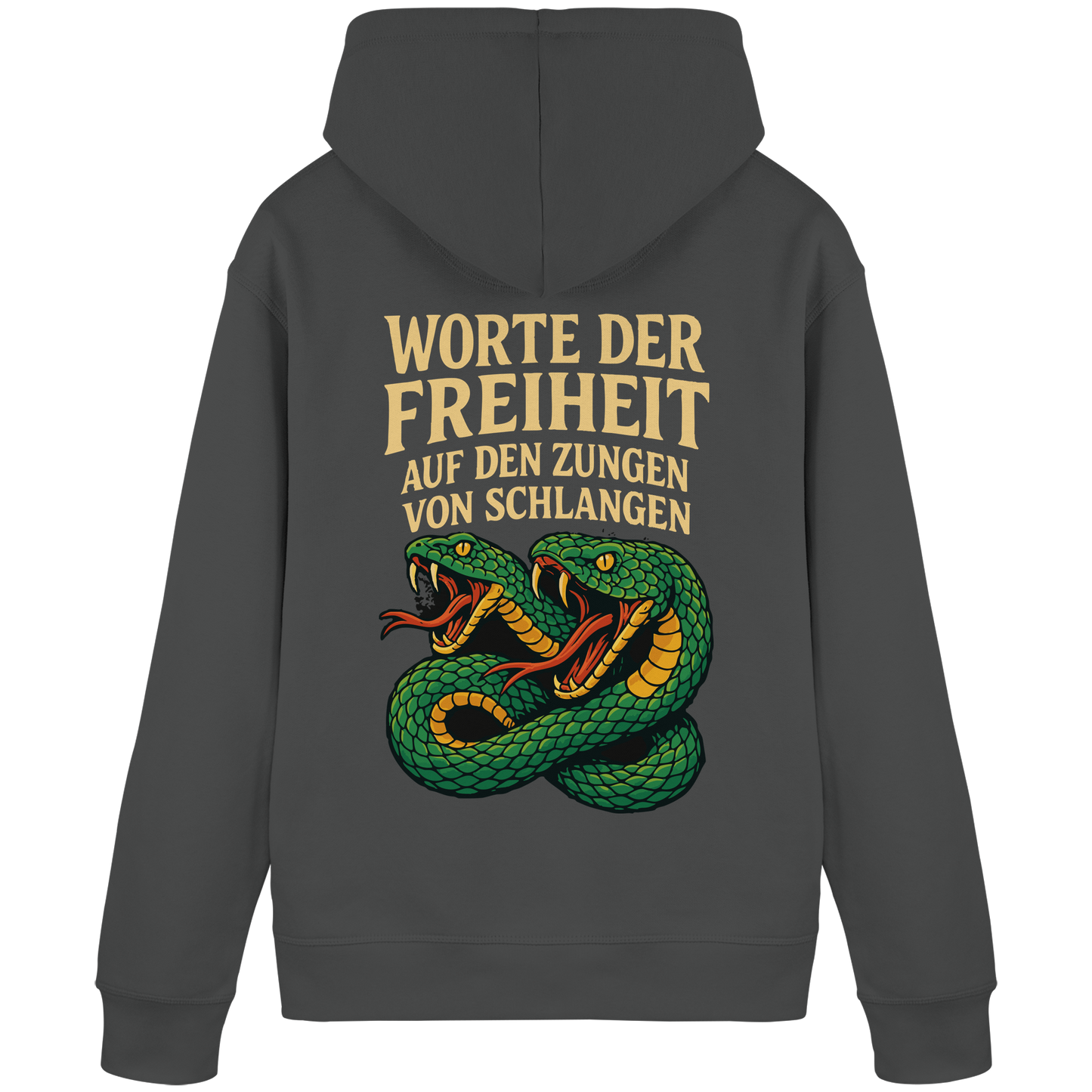 Worte der Freiheit ... auf den Zungen von Schlangen - Organic Basic Hoodie von Pressure Clothing mit Schlangenmotiv hinten.