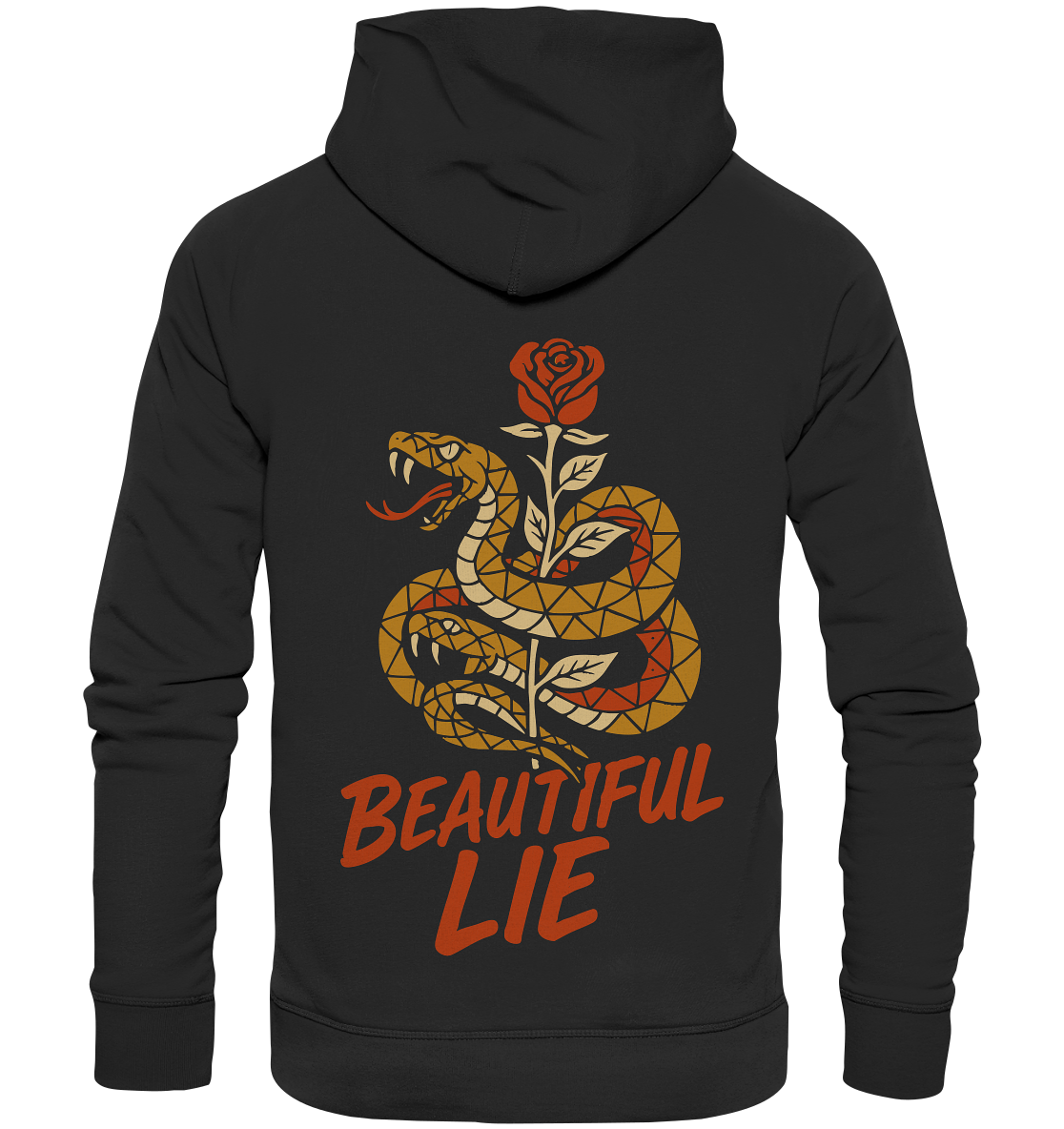 Beautiful Lie – Schlange & Rose | Tattoo-Style Design - Organic Fashion Hoodie