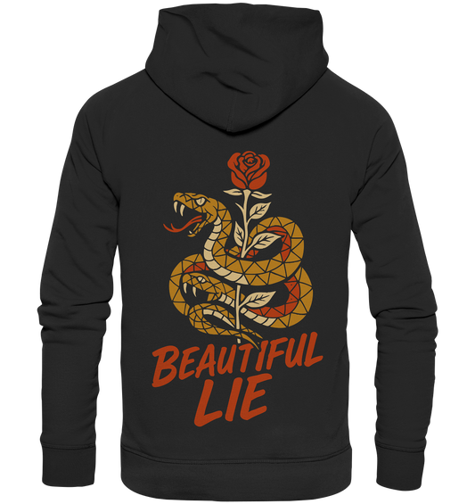 Beautiful Lie – Schlange & Rose | Tattoo-Style Design - Organic Fashion Hoodie