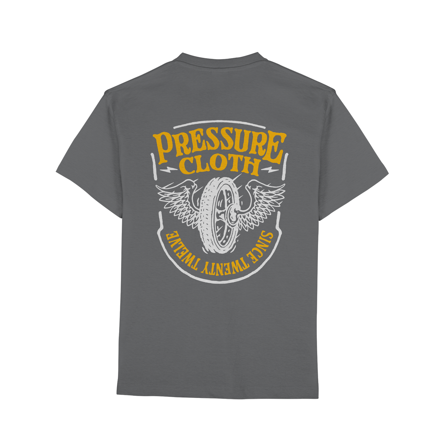 Flying Wheels Bike Customs - Premium Classic T-Shirt von Pressure Clothing mit Vintage-Fliegenden Rädern-Design auf grauem Stoff