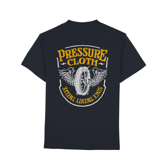 Flying Wheels Bike Customs - Premium Classic T-Shirt von Pressure Clothing mit Vintage-Motiv und Flügelrad-Design auf dunklem Stoff