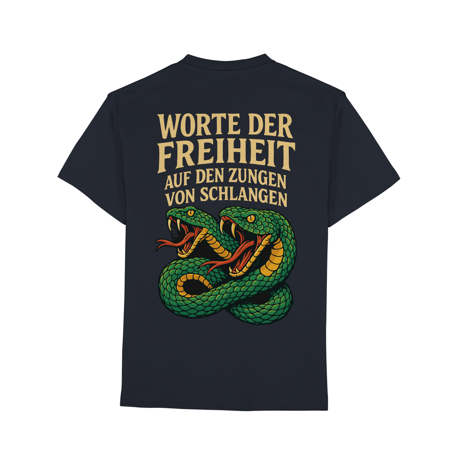Worte der Freiheit ... auf den Zungen von Schlangen - Premium Classic T-Shirt von Pressure Clothing mit Schlangendesign auf schwarzem Stoff