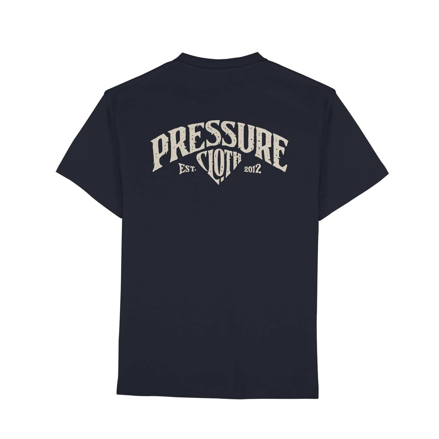 Pressure Cloth - Vintage Brand - Premium Classic T-Shirt in Schwarz mit Vintage-Logo von Pressure Clothing auf der Rückseite.