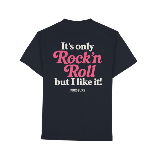 Rückansicht des It's only Rock'n'Roll ... but I like it - Premium Classic T-Shirt von Pressure Clothing in dunkler Farbe.