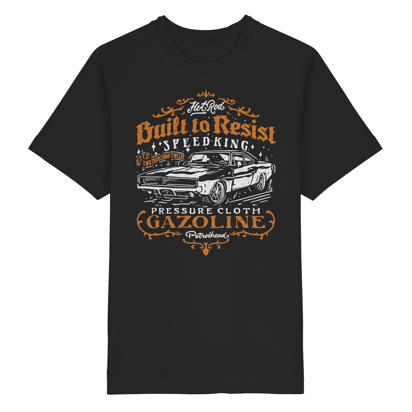 Hot Rod Speedking - Built to Resist - Pressure Cloth - Heavy Oversized Organic Shirt mit V8 Musclecar Print von Pressure Clothing