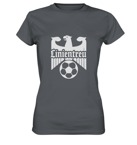 Linientreu Fussball - Dritte Halbzeit - Ladies Premium Shirt von Adlerfront mit Adler und Fußballmotiv auf grauem Shirt