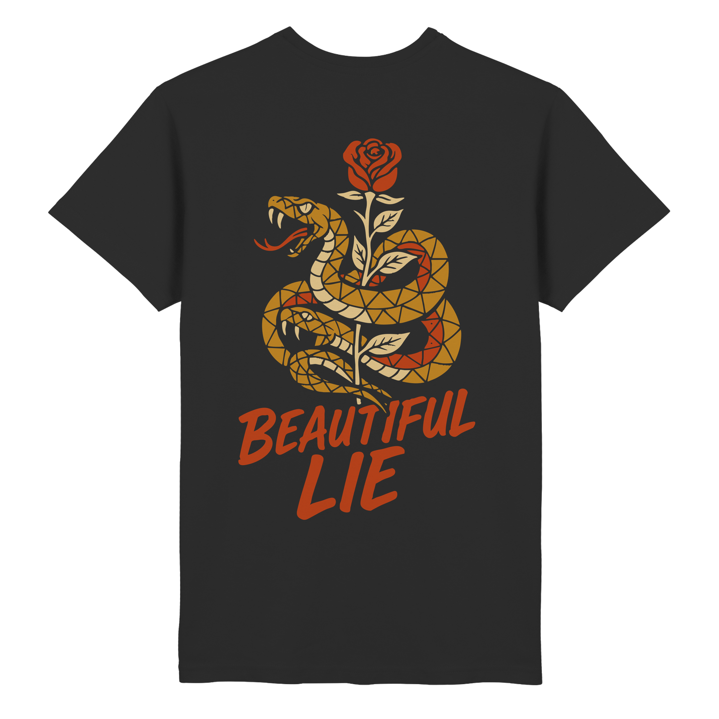 Beautiful Lie – Schlange & Rose | Tattoo-Style Design - Heavy Cotton T-Shirt