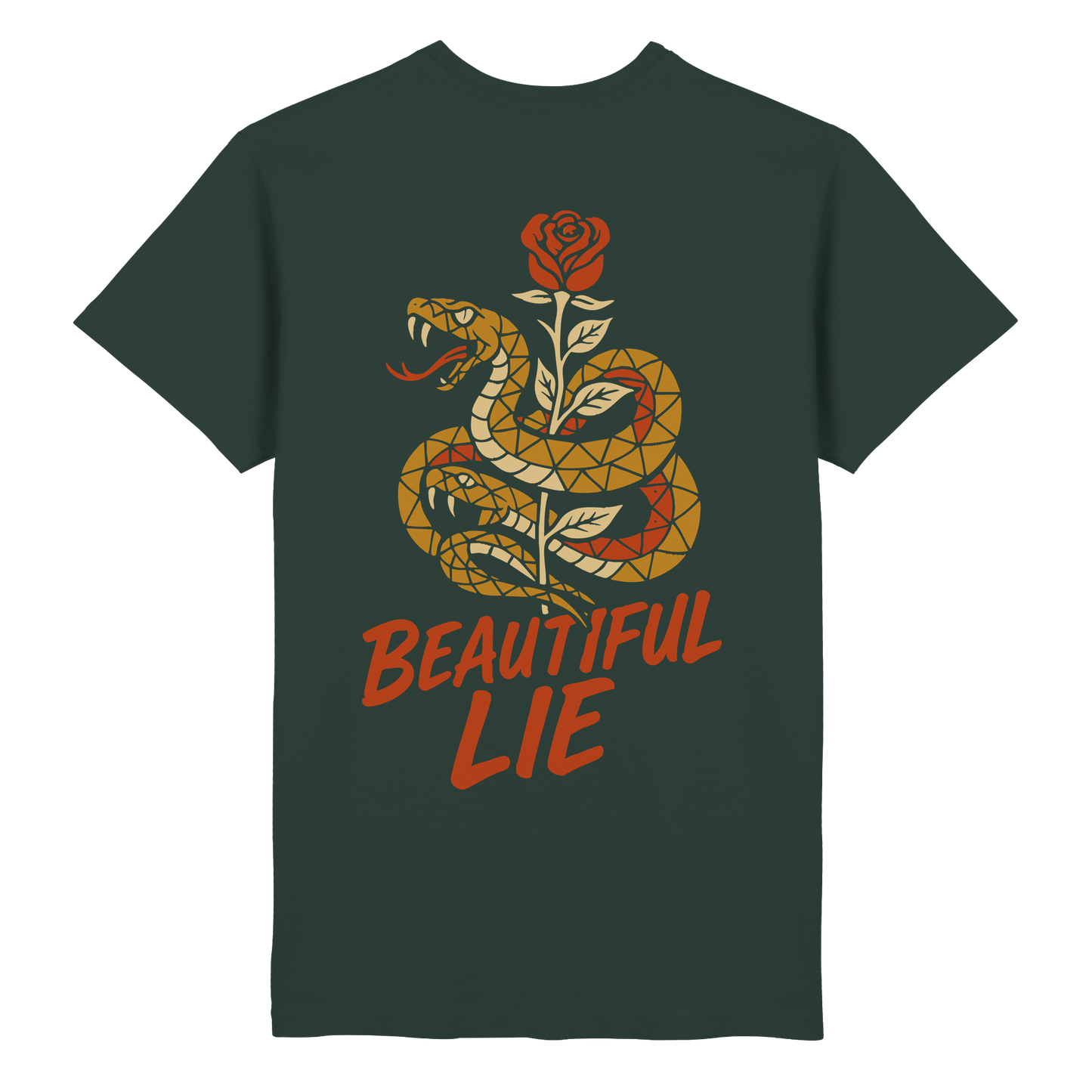 Beautiful Lie – Schlange & Rose | Tattoo-Style Design - Heavy Cotton T-Shirt