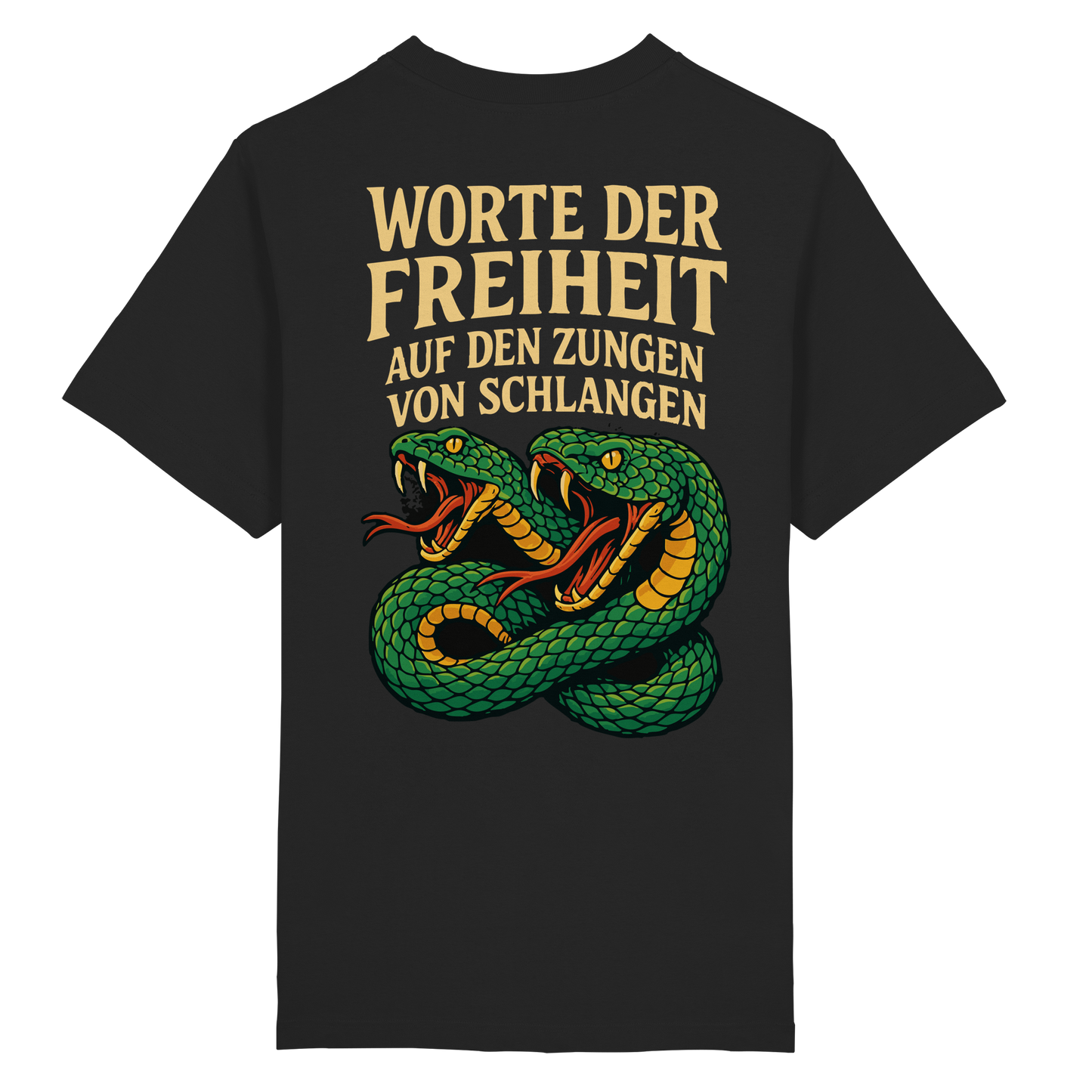 Worte der Freiheit ... auf den Zungen von Schlangen - Heavy Oversized Organic Shirt von Pressure Clothing in Schwarz mit Schlangendesign
