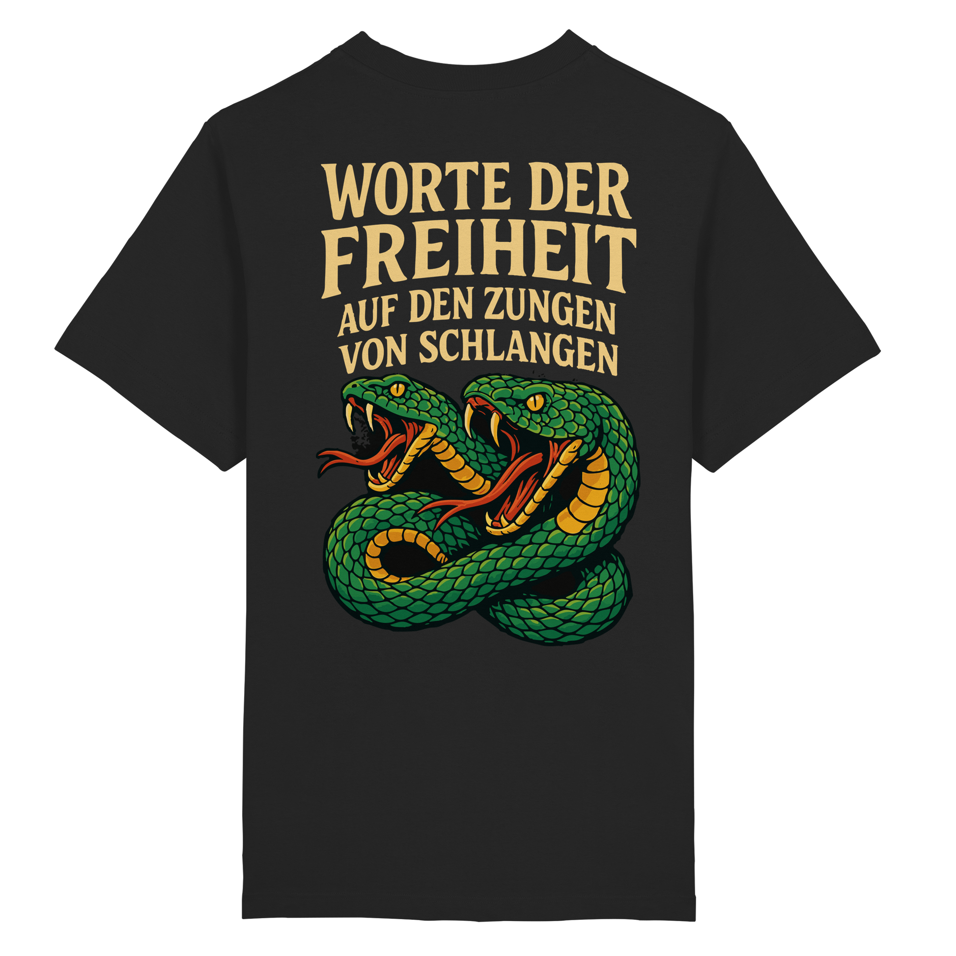 Worte der Freiheit ... auf den Zungen von Schlangen - Heavy Oversized Organic Shirt von Pressure Clothing in Schwarz mit Schlangendesign