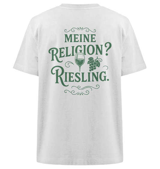 Meine Religion? Riesling. – Lustiger Wein Spruch für Weißwein-Fans - Heavy Oversized Organic Shirt