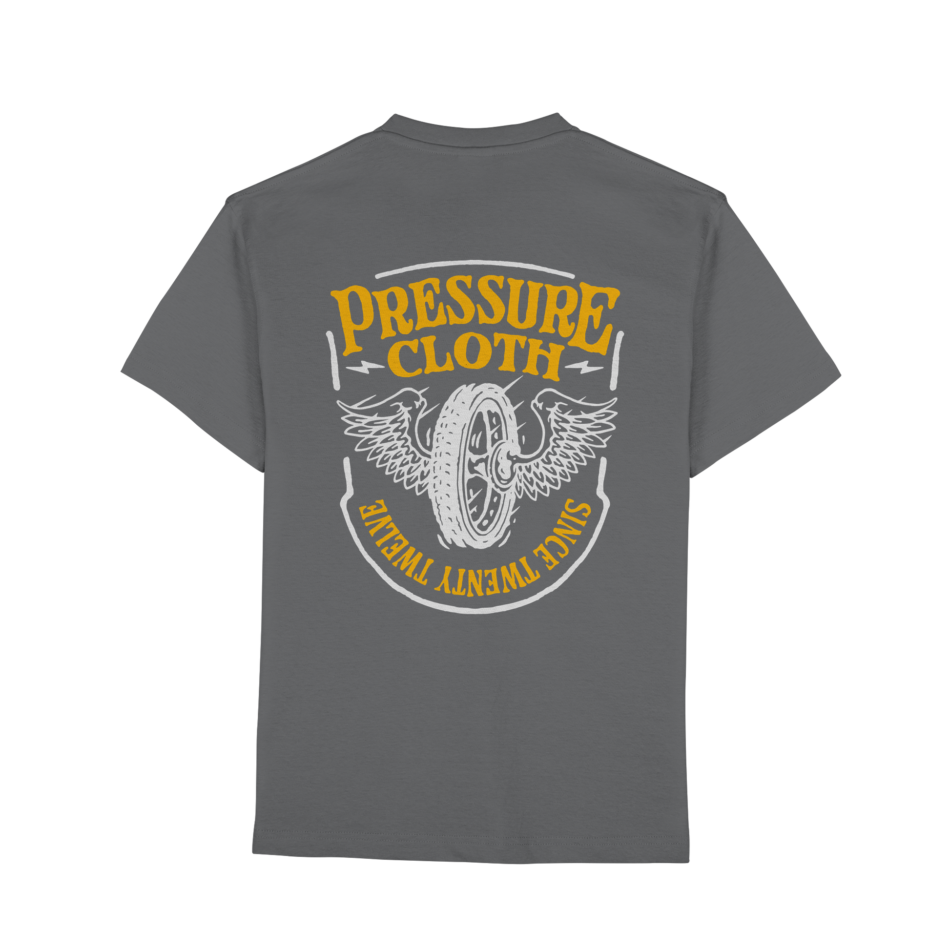 Flying Wheels Bike Customs  - Premium Classic T-Shirt von Pressure Clothing mit Vintage-Fliegenden Rädern-Design auf grauem Stoff
