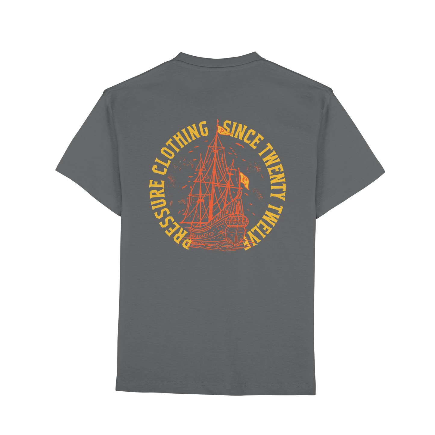 Vintage Segelschiff - Premium Classic T-Shirt von Pressure Clothing mit klassischem Segelschiff-Design auf grauem Stoff