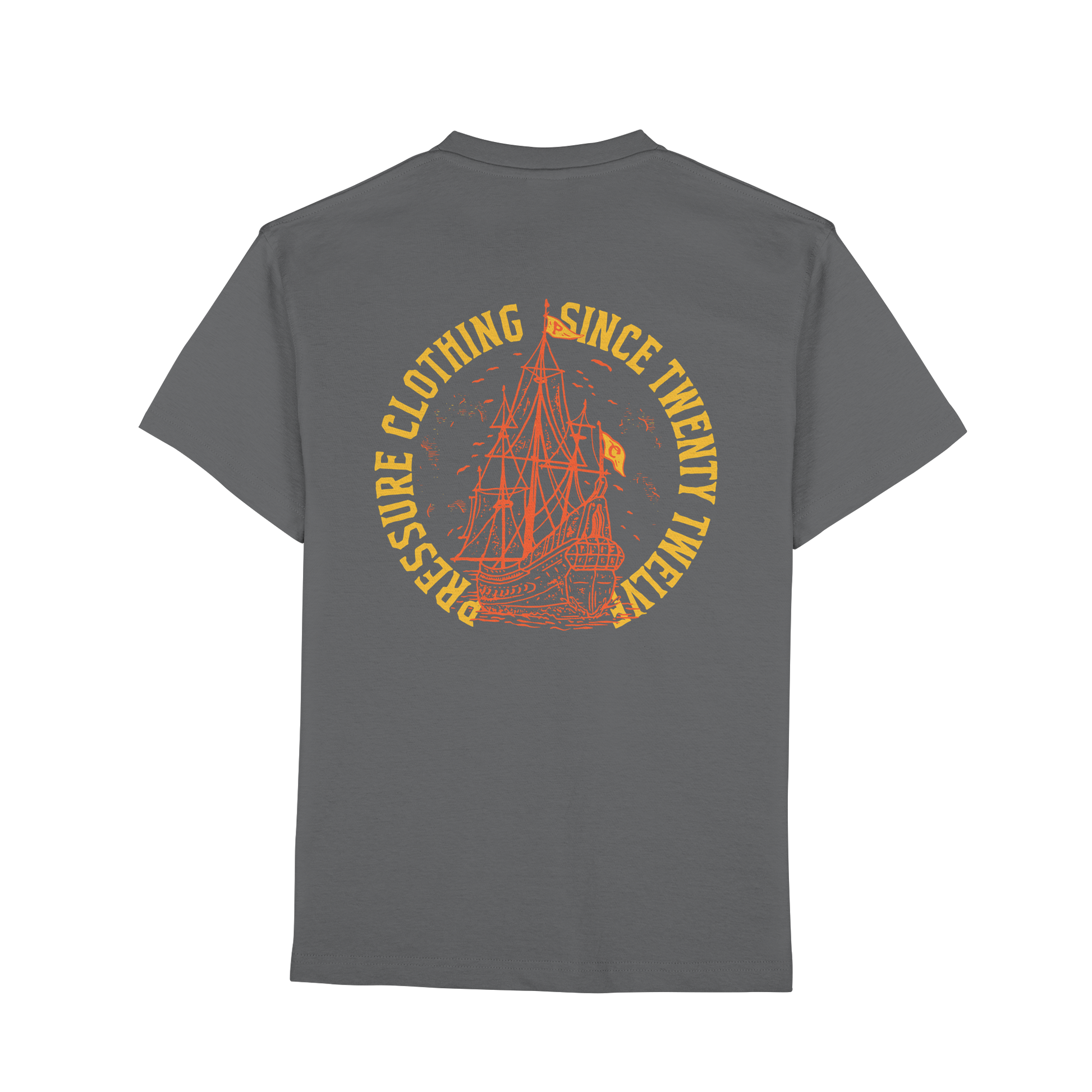 Vintage Segelschiff - Premium Classic T-Shirt von Pressure Clothing mit klassischem Segelschiff-Design auf grauem Stoff