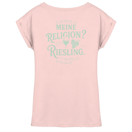 Meine Religion? Riesling. – Wein Spruch für Weißwein-Fans - Womens Extended Shoulder T-Shirt