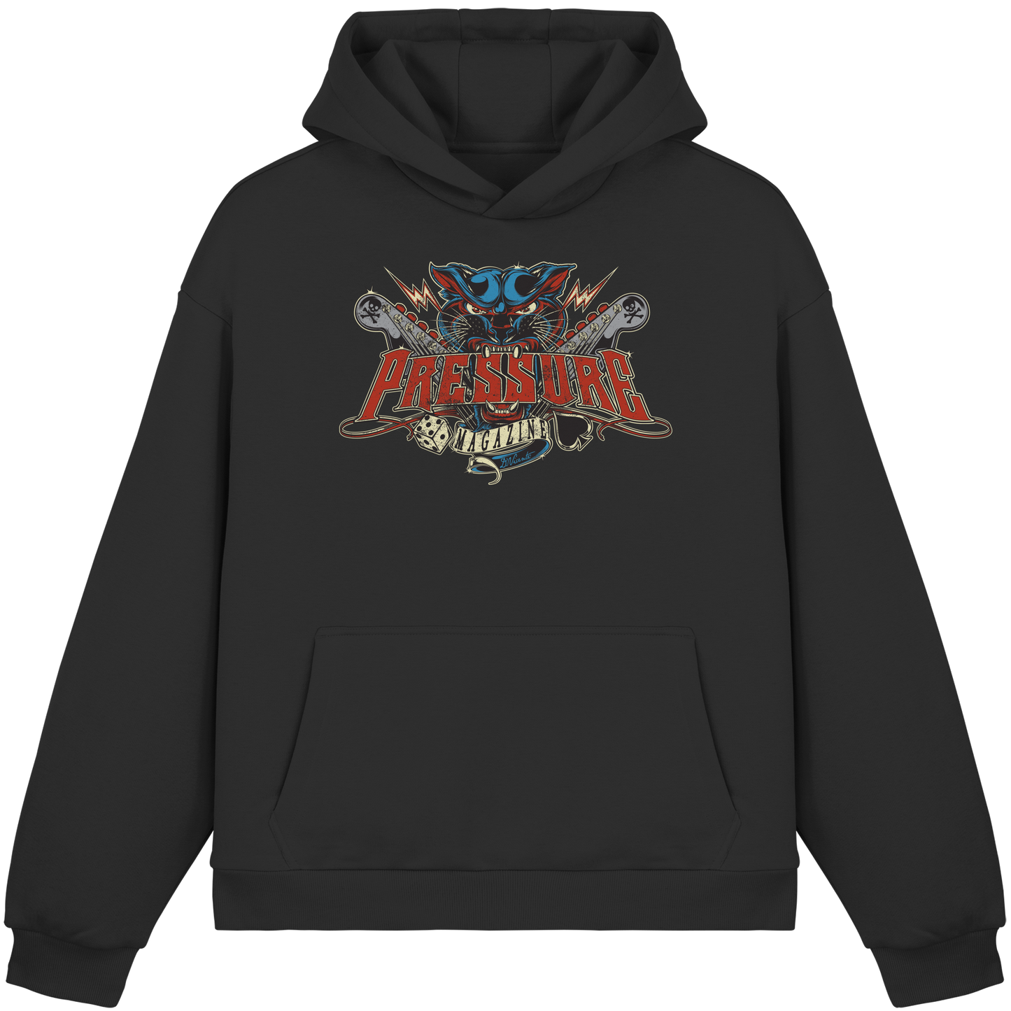 Schwarzer Rock ’n‘ Roll Outlaw - Tattoo Art by D.Vicente - Fluffy Boxcut Hoodie von Pressure Clothing mit markantem Print.