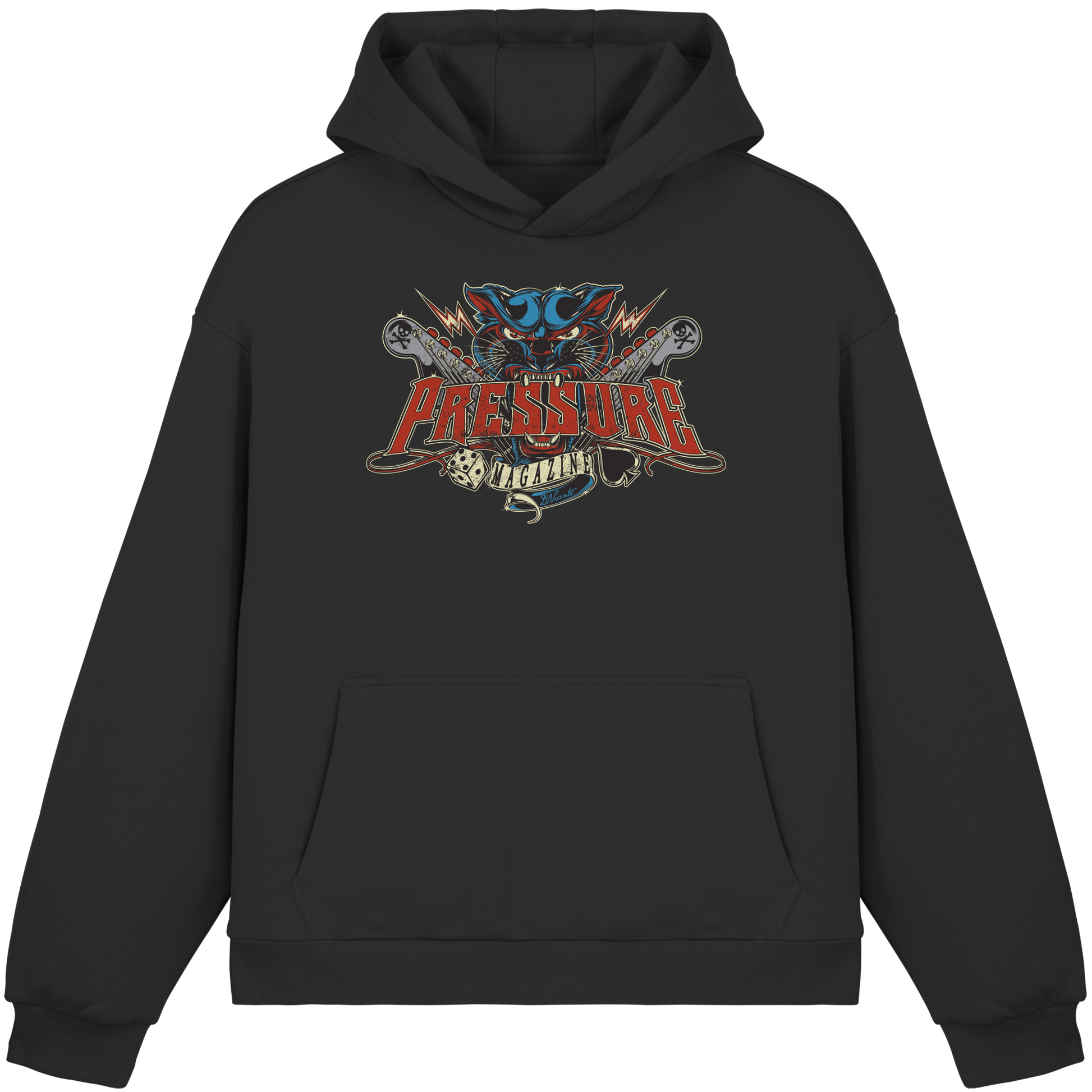 Schwarzer Rock ’n‘ Roll Outlaw - Tattoo Art by D.Vicente - Fluffy Boxcut Hoodie von Pressure Clothing mit markantem Print.