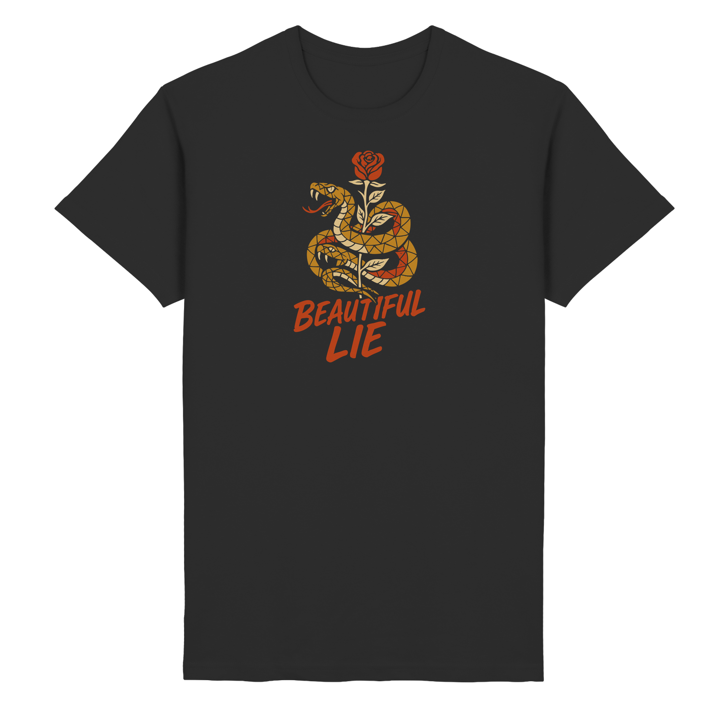Beautiful Lie – Schlange & Rose | Tattoo-Style Design - Heavy Cotton T-Shirt