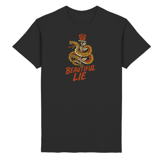 Beautiful Lie – Schlange & Rose | Tattoo-Style Design - Heavy Cotton T-Shirt