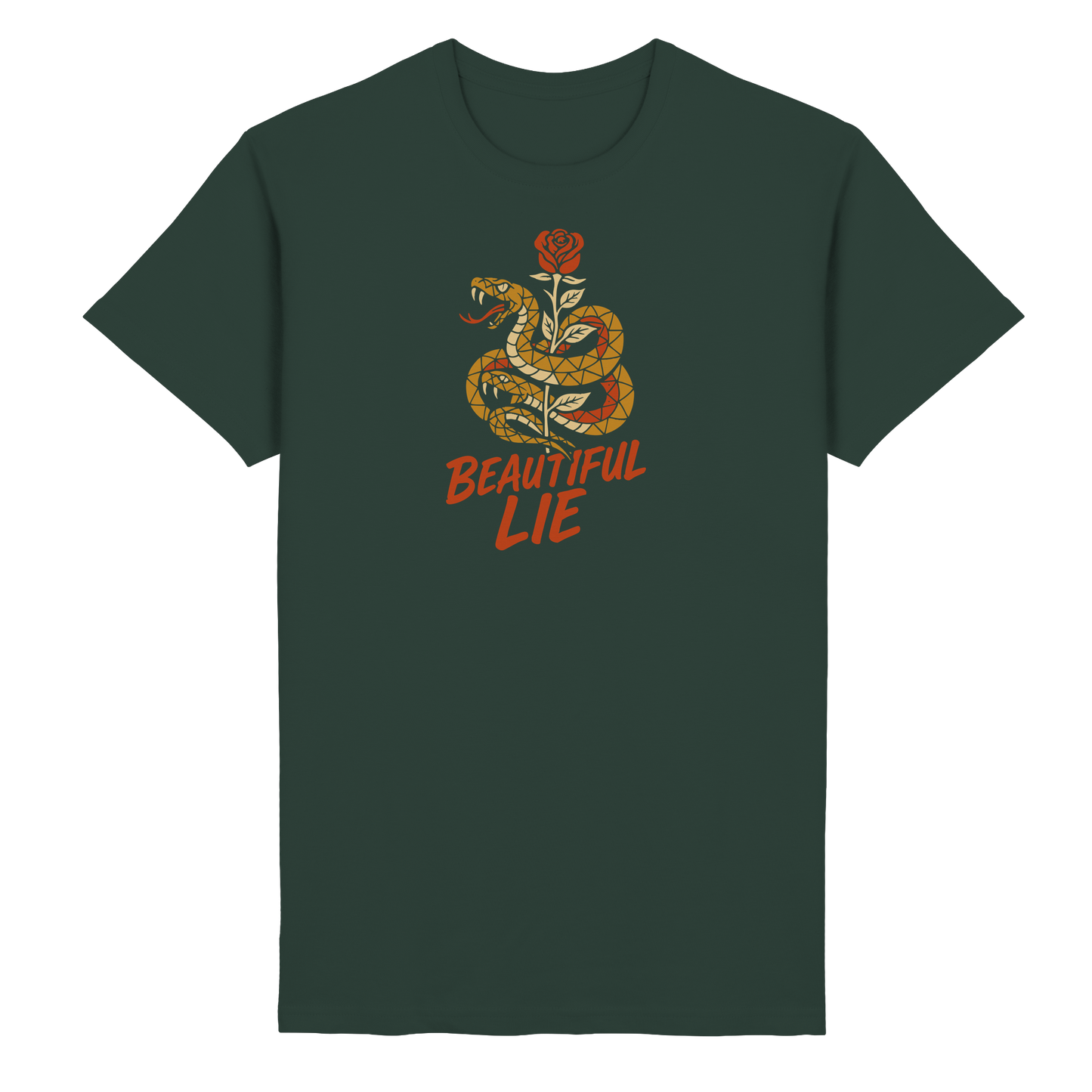 Beautiful Lie – Schlange & Rose | Tattoo-Style Design - Heavy Cotton T-Shirt