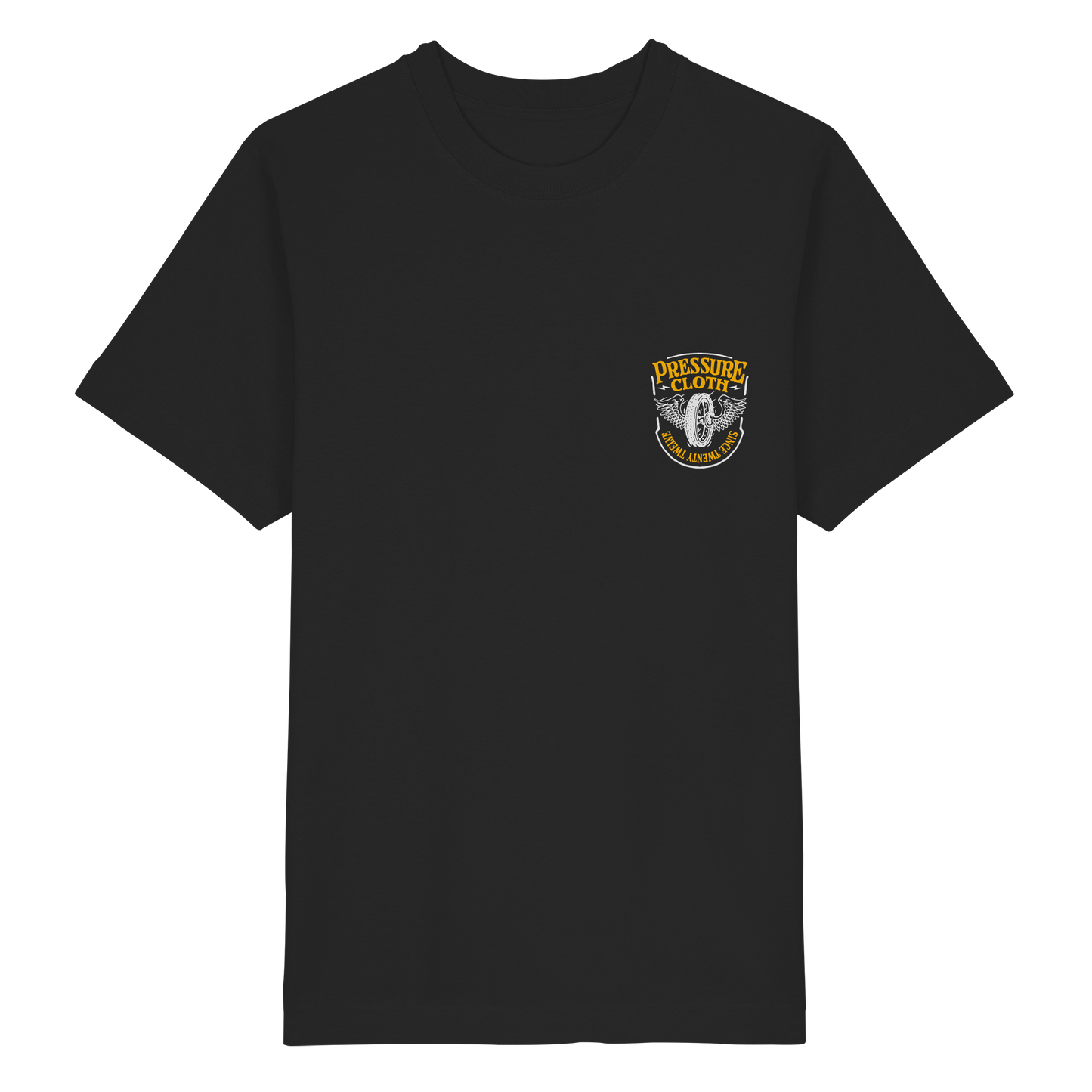 Flying Wheels Bike Customs - Heavy Oversized Organic Shirt von Pressure Clothing mit vintage Motorradmotiv auf schwarzem Shirt