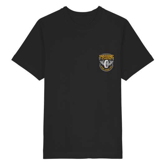 Flying Wheels Bike Customs - Heavy Oversized Organic Shirt von Pressure Clothing mit vintage Motorradmotiv auf schwarzem Shirt