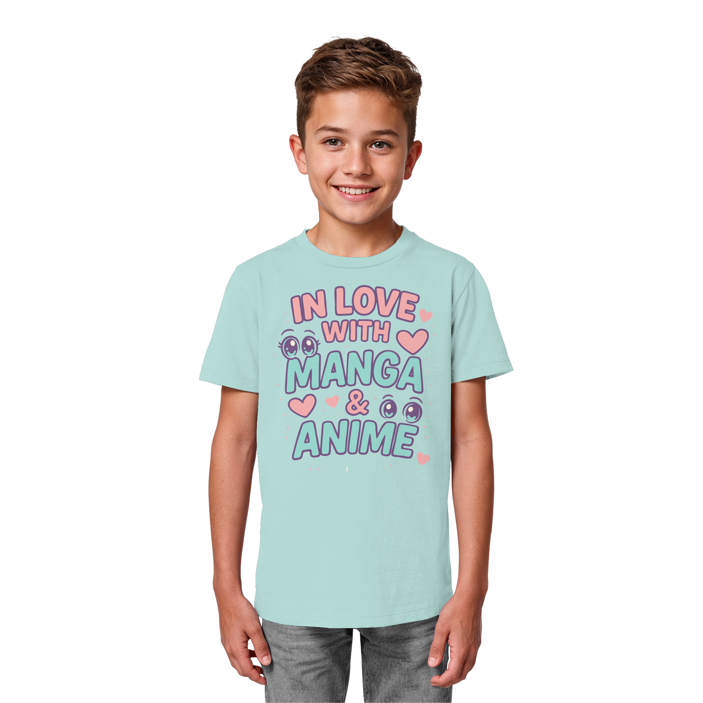 In Love with Manga & Kawaii Eyes Spruch - asiatische Popkultur - Kids Organic Shirt
