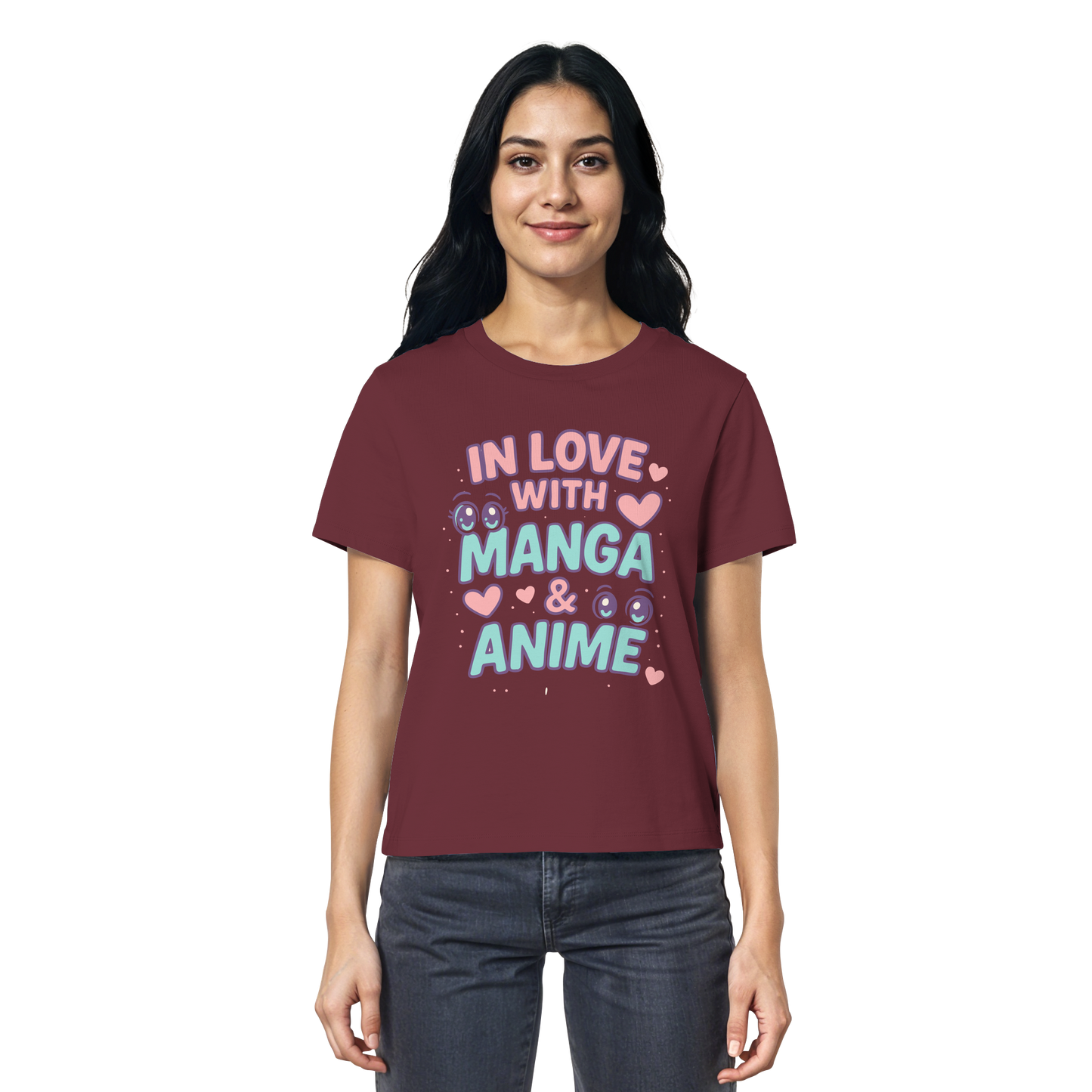 In Love with Manga & Kawaii Eyes Spruch - asiatische Popkultur - Ladies Organic Shirt