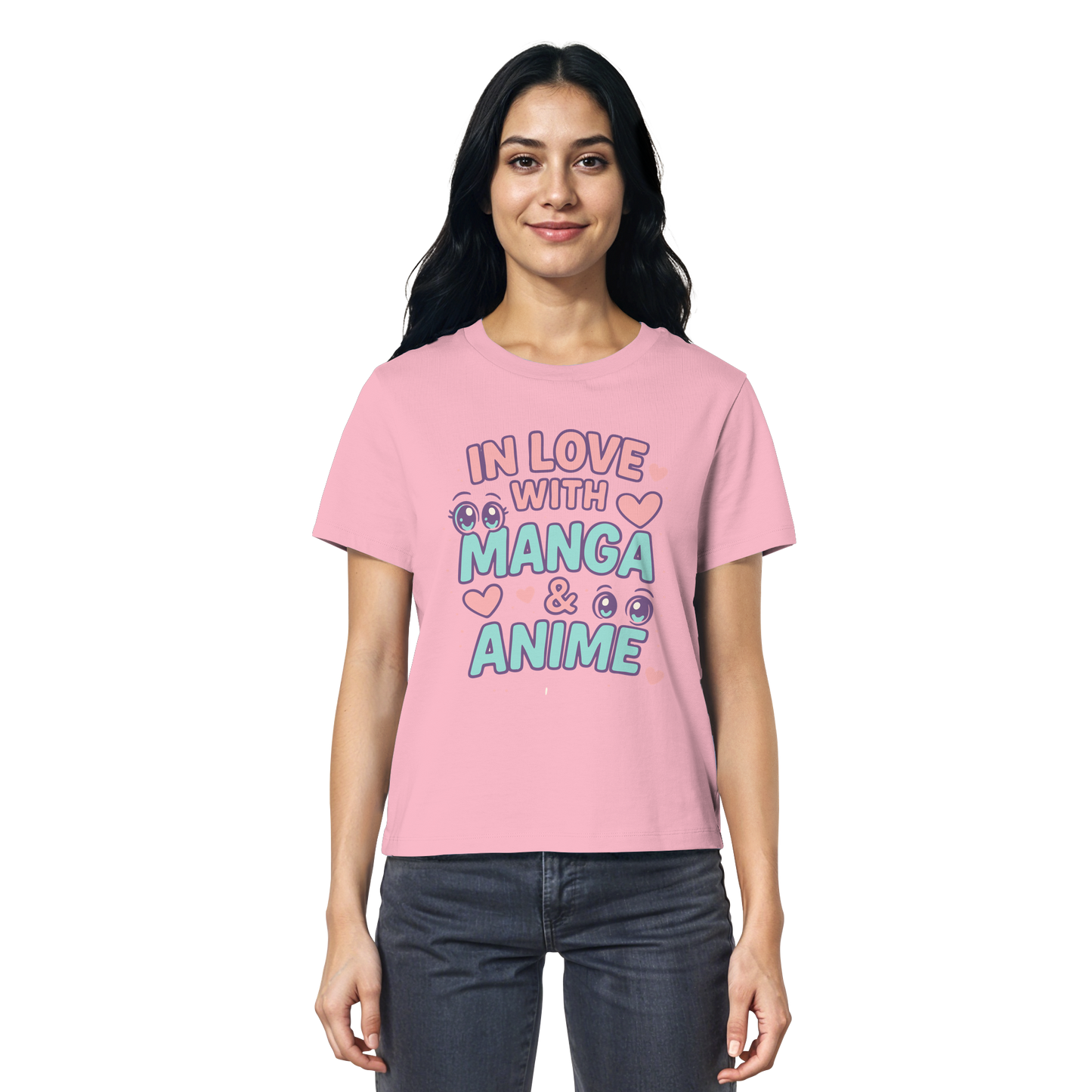 In Love with Manga & Kawaii Eyes Spruch - asiatische Popkultur - Ladies Organic Shirt