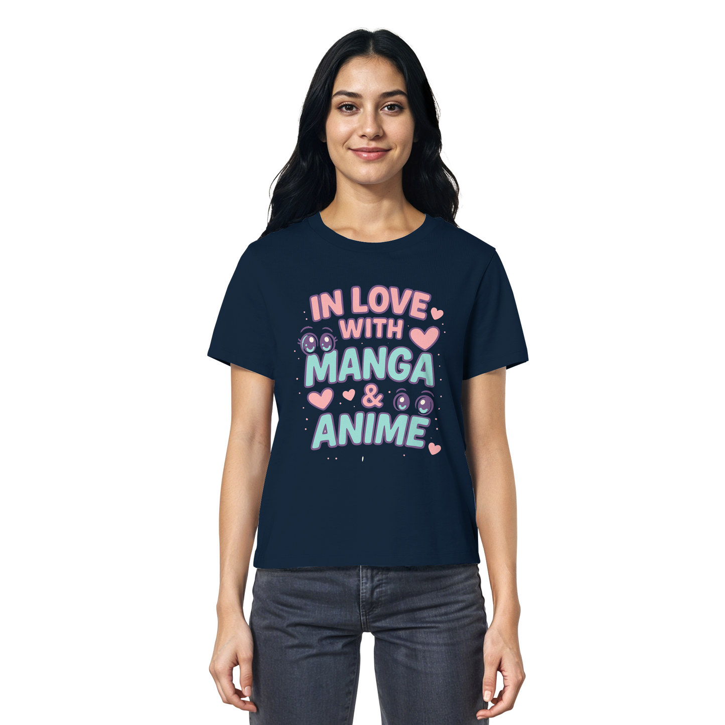 In Love with Manga & Kawaii Eyes Spruch - asiatische Popkultur - Ladies Organic Shirt