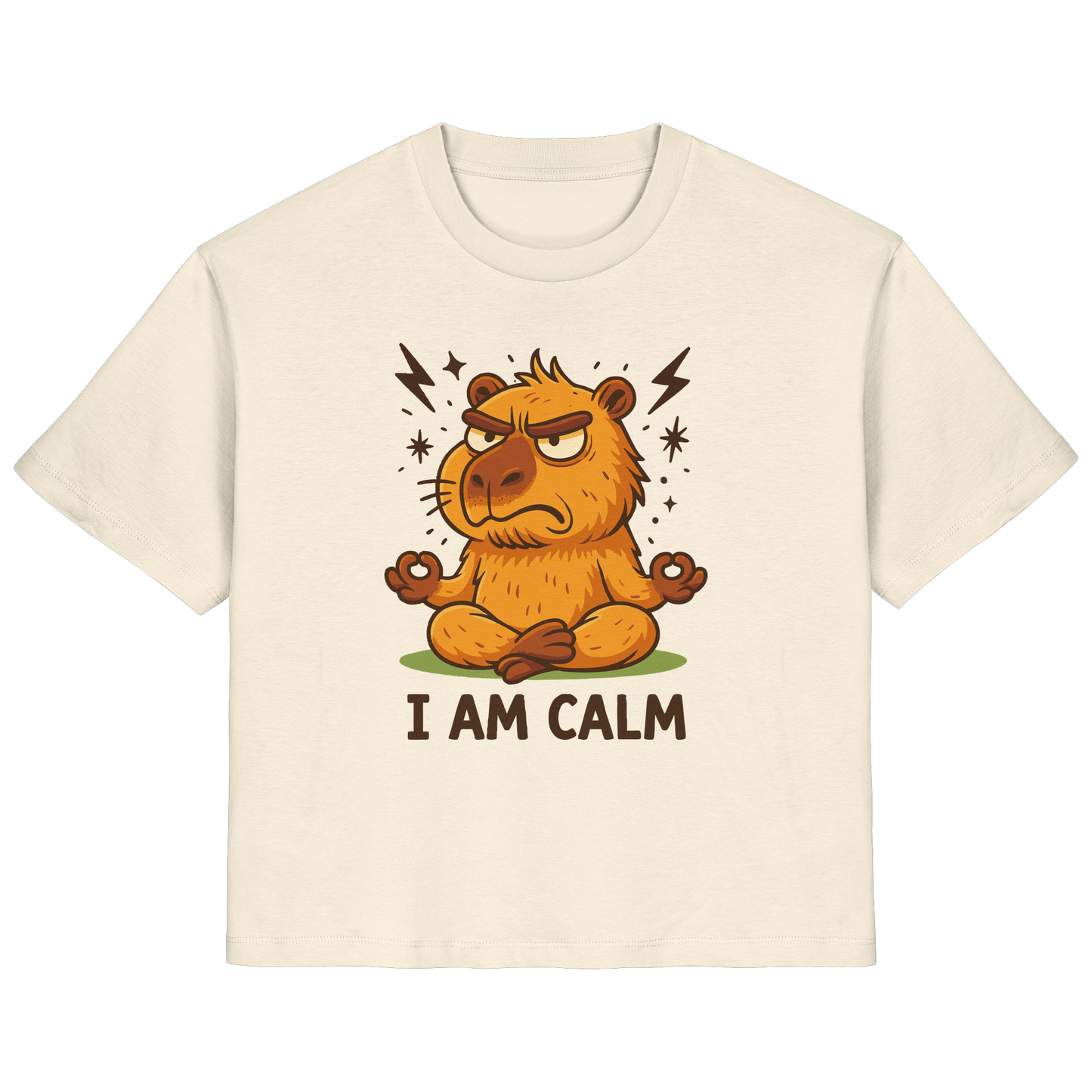 Lustige Capybara beim Meditieren – Yoga Spruch „I AM CALM“ - Ladies Organic Shirt von Pressure Clothing in Beige