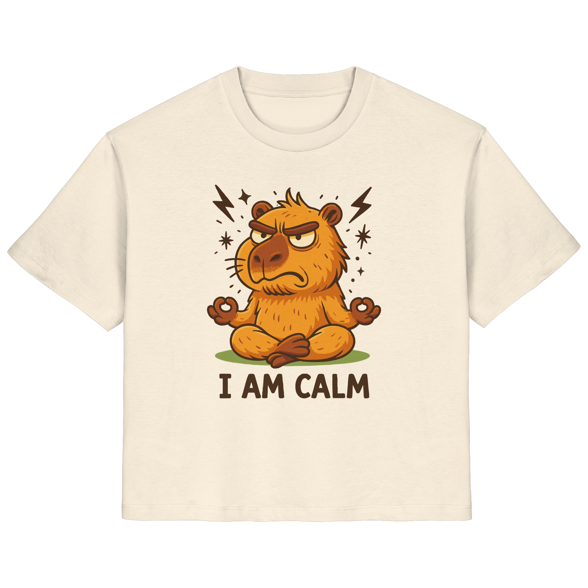 Lustige Capybara beim Meditieren – Yoga Spruch „I AM CALM“ - Ladies Organic Shirt von Pressure Clothing in Beige