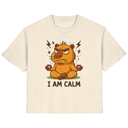 Lustige Capybara beim Meditieren – Yoga Spruch „I AM CALM“ - Ladies Organic Shirt von Pressure Clothing in Beige