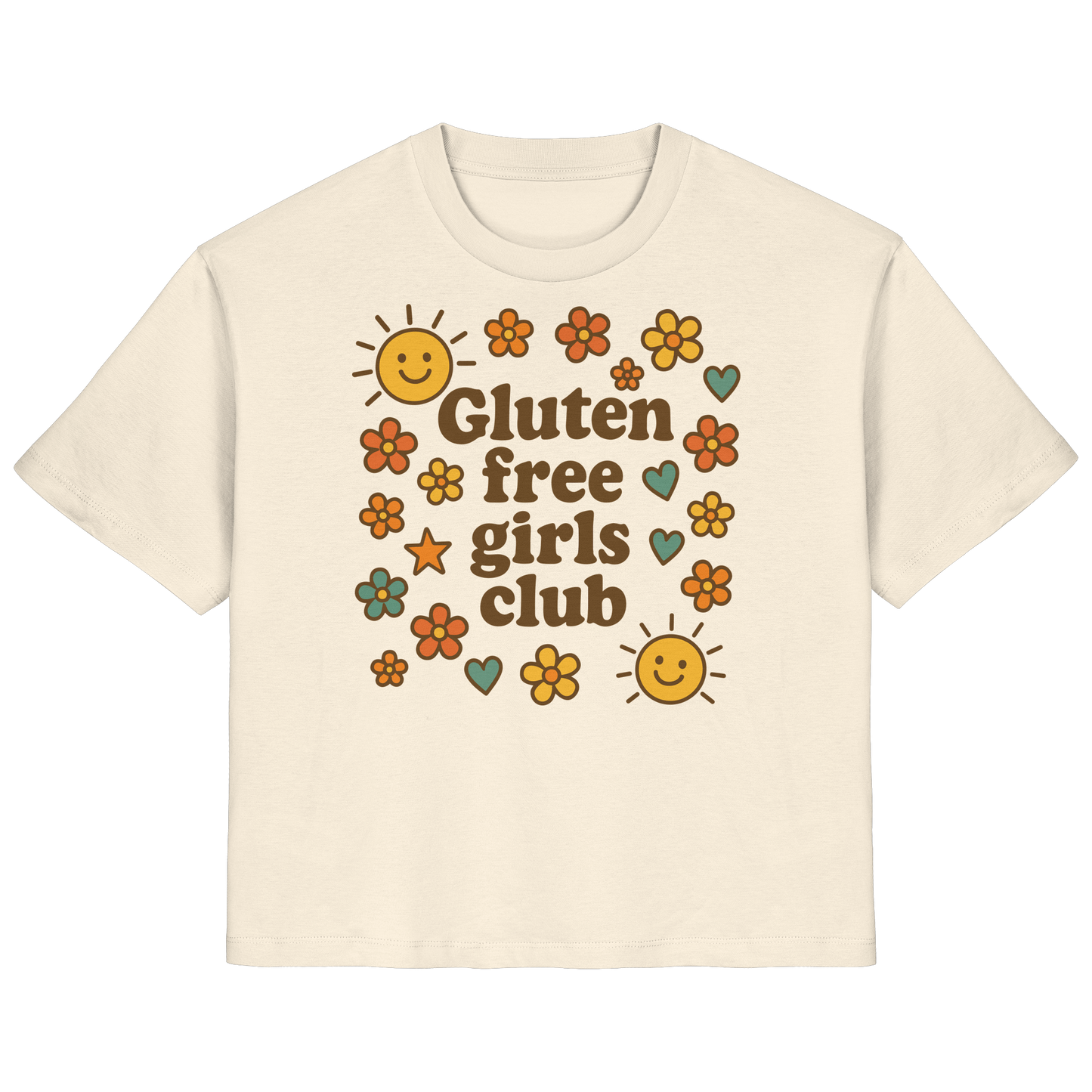 Gluten free girls club - Ladies Organic Shirt von Pressure Clothing mit Blumen- und Sonnenmotiv aus Bio-Baumwolle