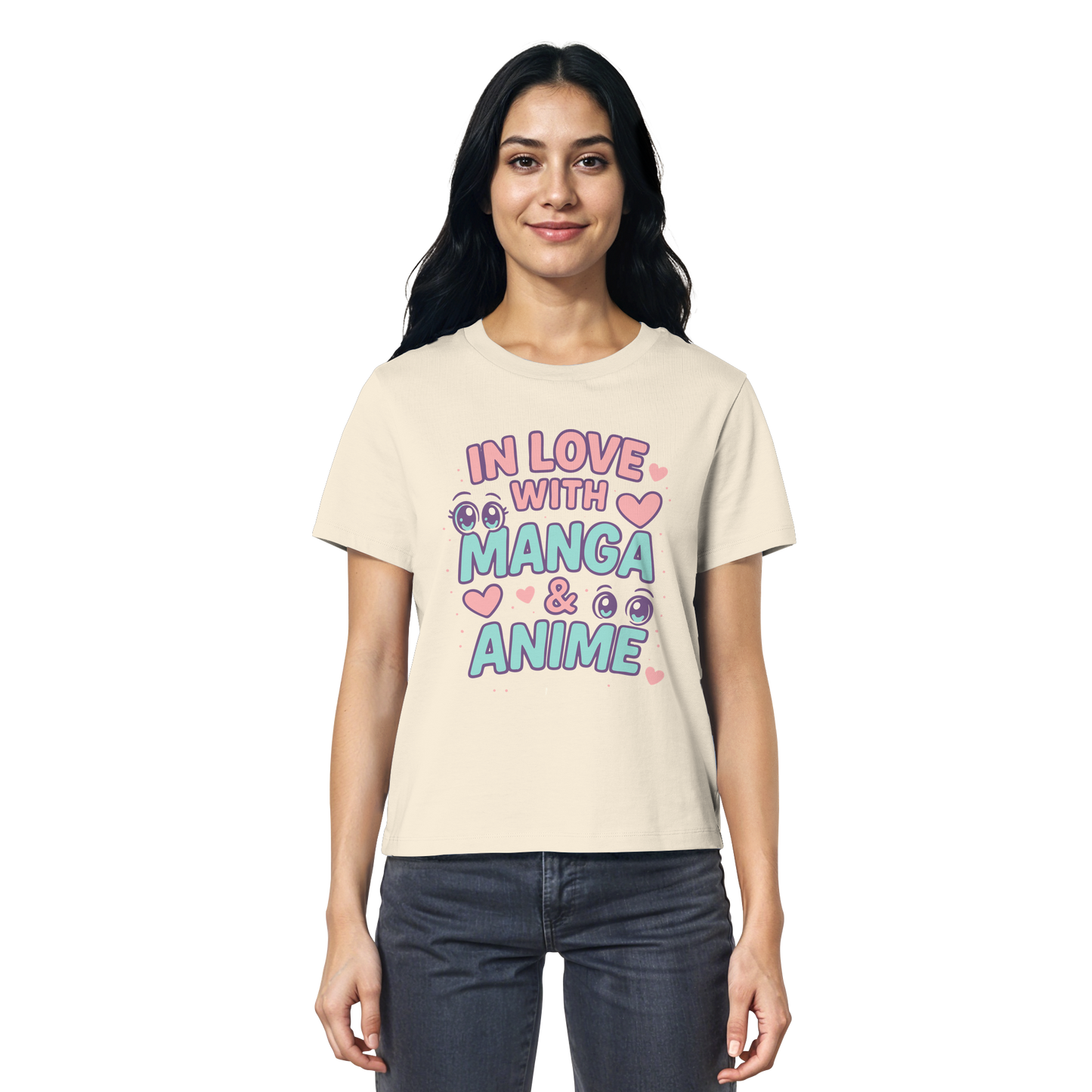In Love with Manga & Kawaii Eyes Spruch - asiatische Popkultur - Ladies Organic Shirt