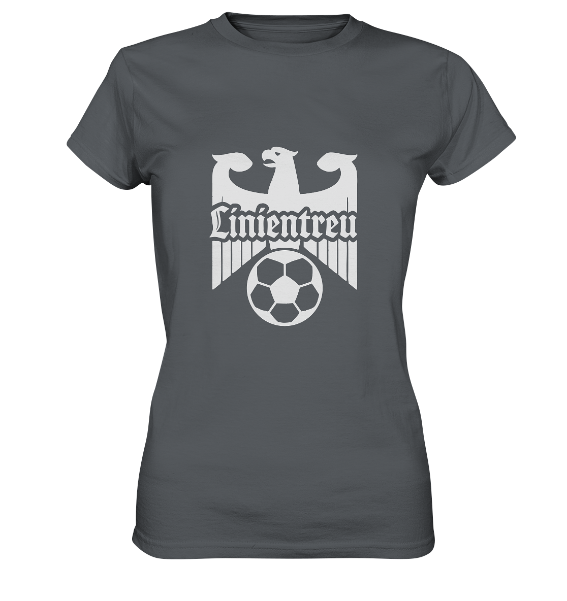 Linientreu Fussball - Dritte Halbzeit - Ladies Premium Shirt von Adlerfront mit Adler und Fußballmotiv auf grauem Shirt