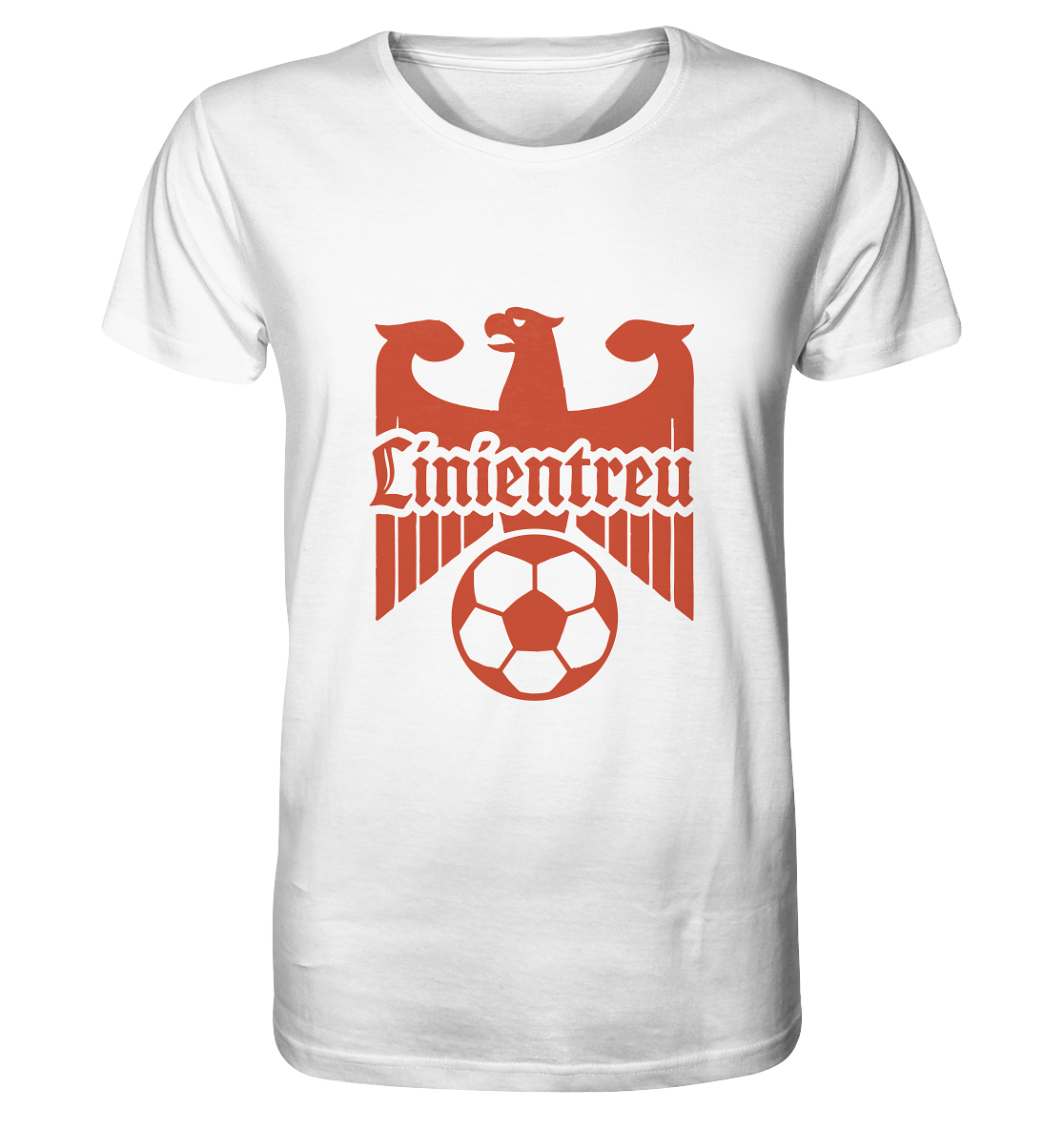 Weißes Linientreu Fußball Adlerfront – Für echte Fans der 3. Halbzeit - Organic Shirt mit rotem Adler und Fußballmotiv von Adlerfront.