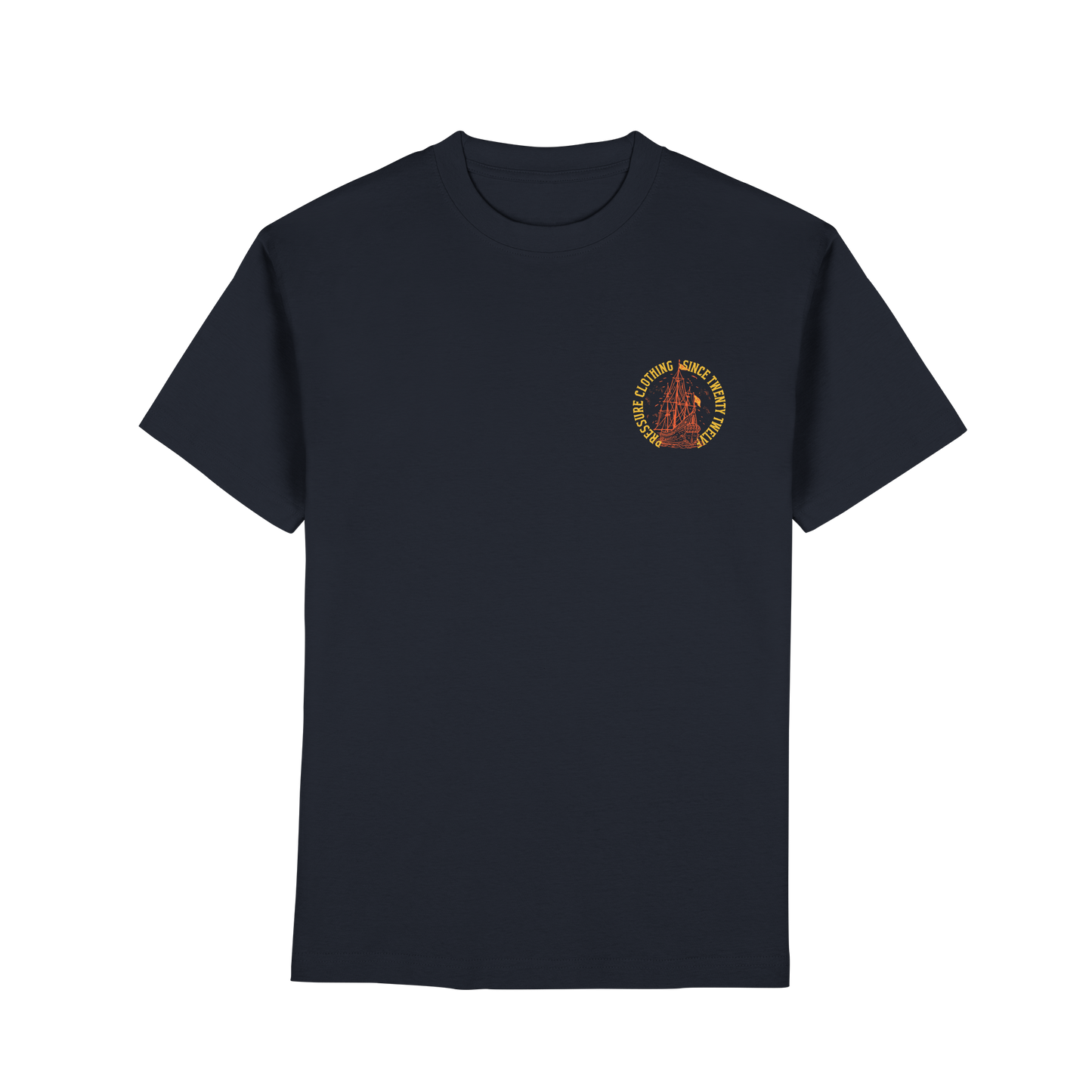 Vintage Segelschiff - Premium Classic T-Shirt von Pressure Clothing mit klassischem Segelschiff-Design auf dunkelblauem Stoff.