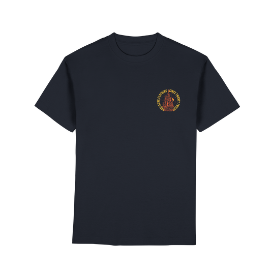 Vintage Segelschiff - Premium Classic T-Shirt von Pressure Clothing mit klassischem Segelschiff-Design auf dunkelblauem Stoff.