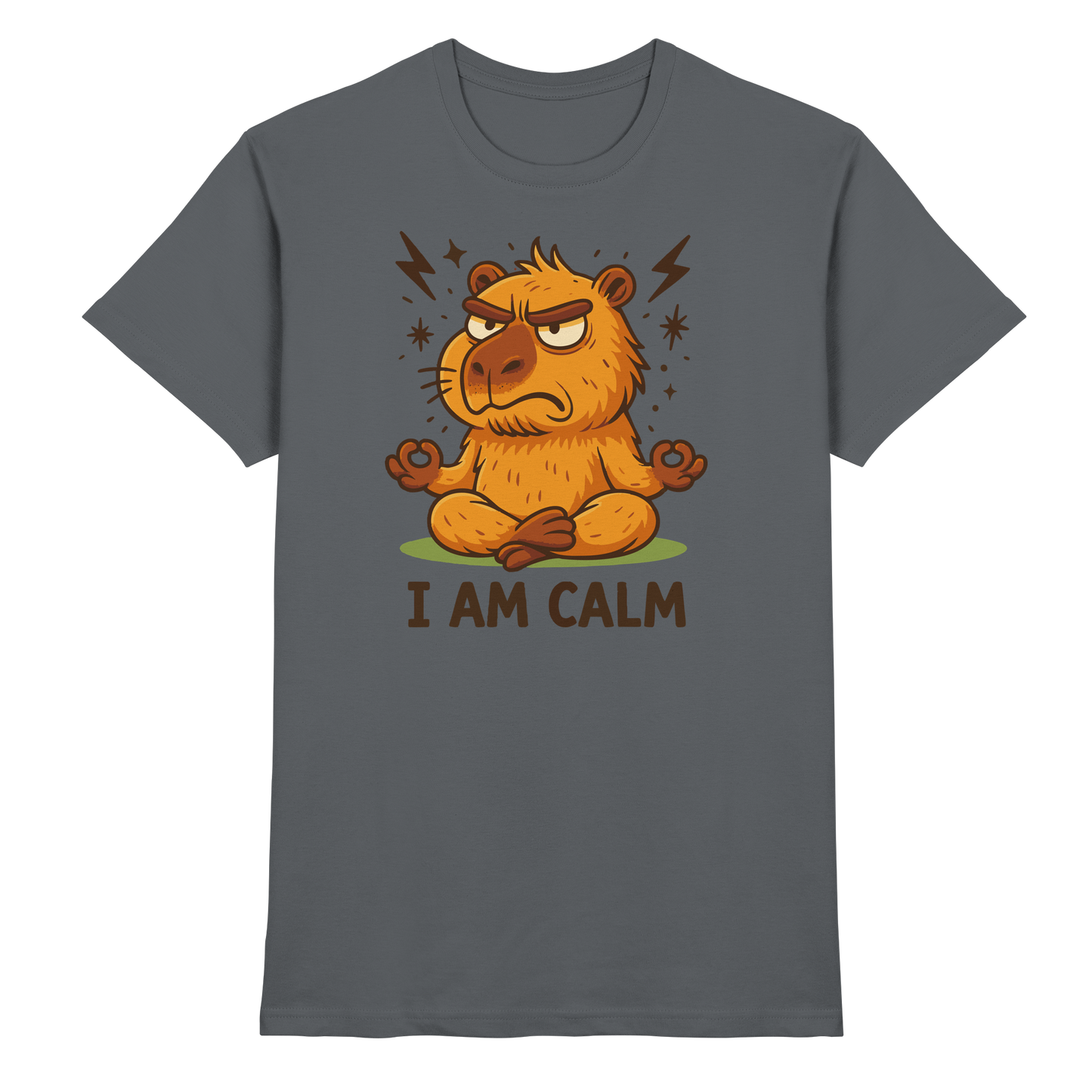 Lustige Capybara beim Meditieren – Yoga Spruch „I AM CALM“ - Premium Shirt von Pressure Clothing in grauer Farbe