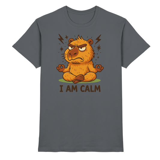 Lustige Capybara beim Meditieren – Yoga Spruch „I AM CALM“ - Premium Shirt von Pressure Clothing in grauer Farbe