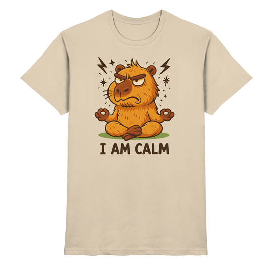 Lustige Capybara beim Meditieren – Yoga Spruch „I AM CALM“ - Premium Shirt von Pressure Clothing mit witzigem Design