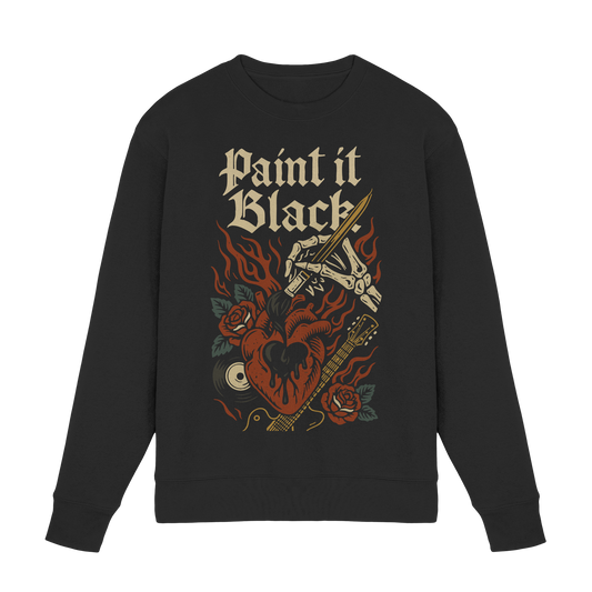 Schwarzes Paint it Black - Premium Sweatshirt von Pressure Clothing mit rebellischem Herz- und Flammendesign