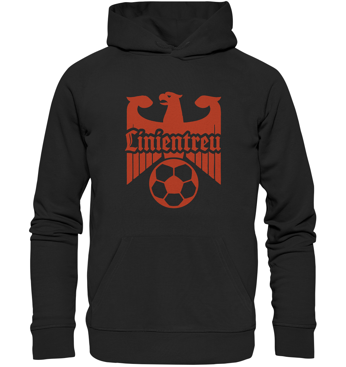Schwarzer Linientreu Fußball – Für echte Fans der 3. Halbzeit - Premium Unisex Hoodie von Adlerfront mit Adler- und Fußballmotiv.
