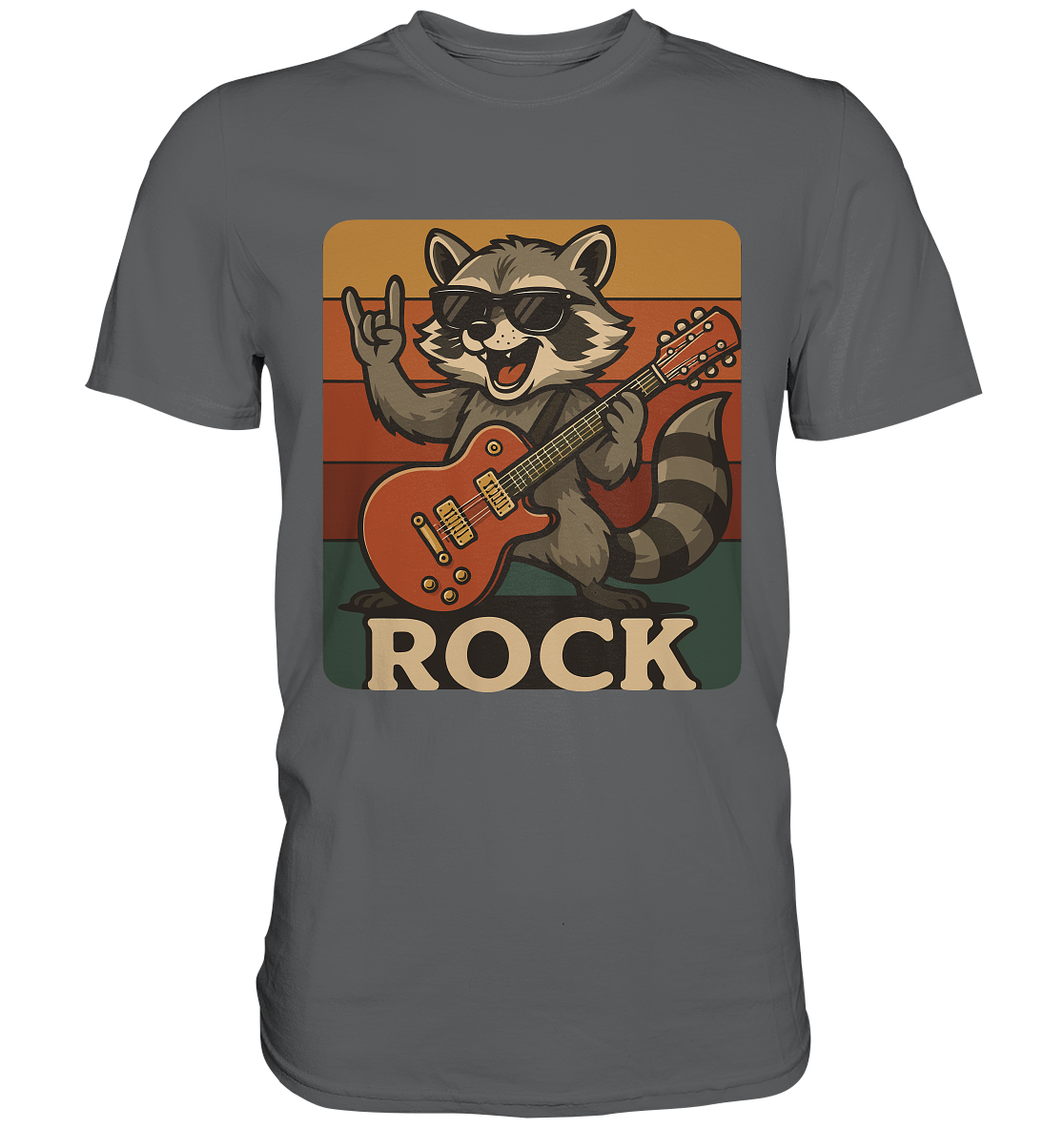 Rock ’n’ Raccoon – Retro Waschbär mit Gitarre - Unisex Essential Premium T-Shirt