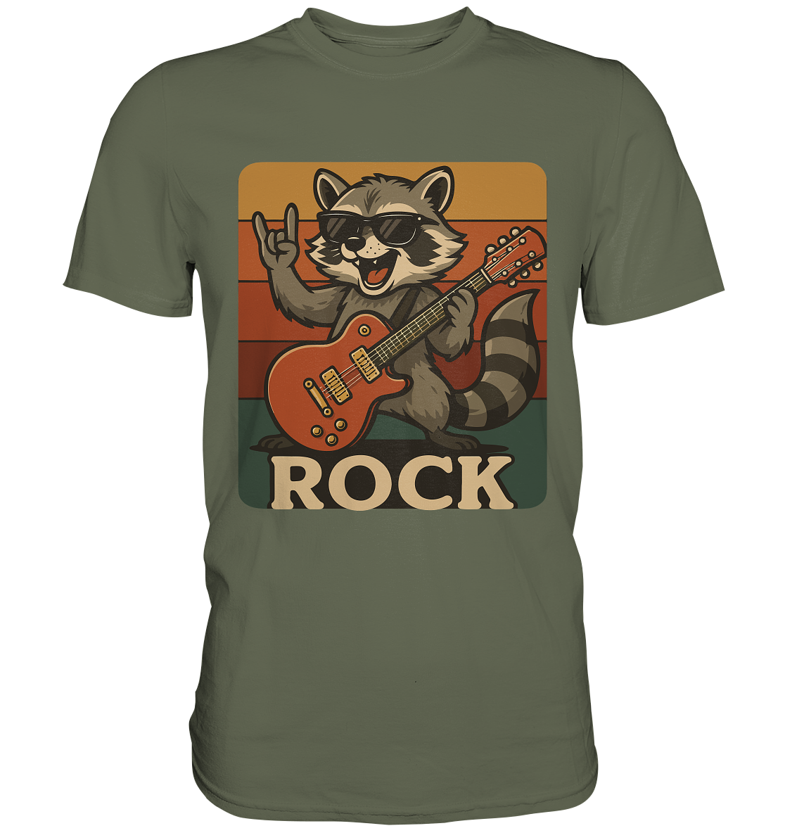 Rock ’n’ Raccoon – Retro Waschbär mit Gitarre - Unisex Essential Premium T-Shirt