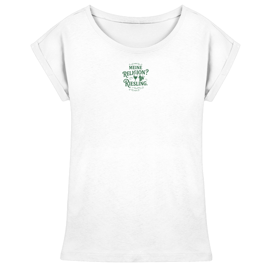 Meine Religion? Riesling. – Lustiger Wein Spruch für Weißwein-Fans - Womens Extended Shoulder T-Shirt