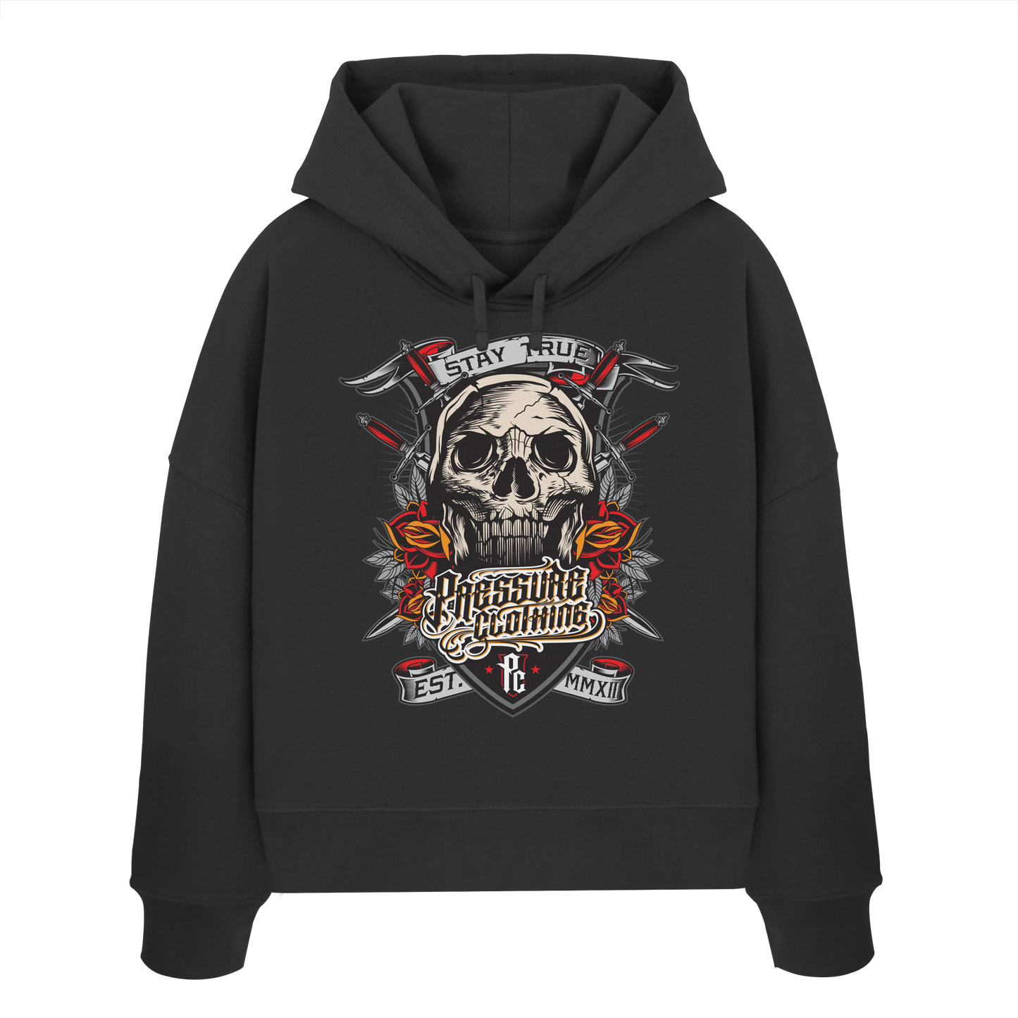 Stay True - Skull - Pressure Cloth - Womens Organic Boxcut Hoodie