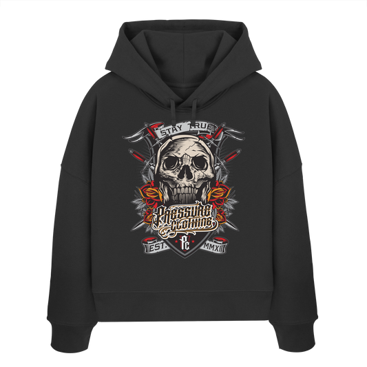 Stay True - Skull - Pressure Cloth - Womens Organic Boxcut Hoodie